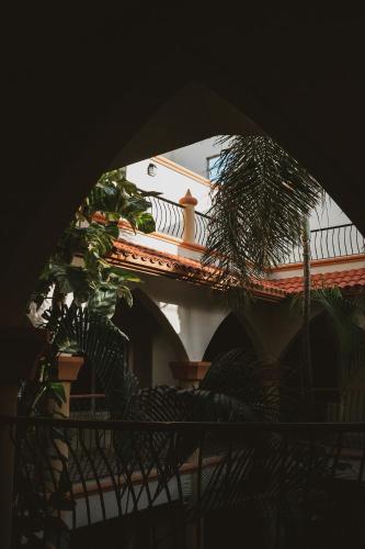 a view of a building with a balcony and a plant at Gran SAHARA in Playa del Carmen