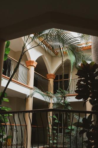 a spiral staircase in a building with plants at Gran SAHARA in Playa del Carmen