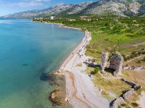 an aerial view of a beach and the ocean at Lana2 in Starigrad-Paklenica