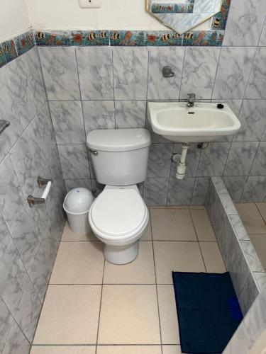 a bathroom with a toilet and a sink at Casa Verdi in Huanchaco