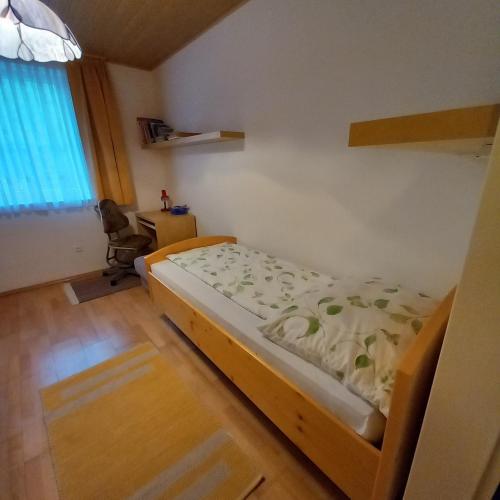 a bedroom with a bed in a room with a window at Ferienwohnung 2 Ferienwohnungen Sattler in St. Andrä am Zicksee