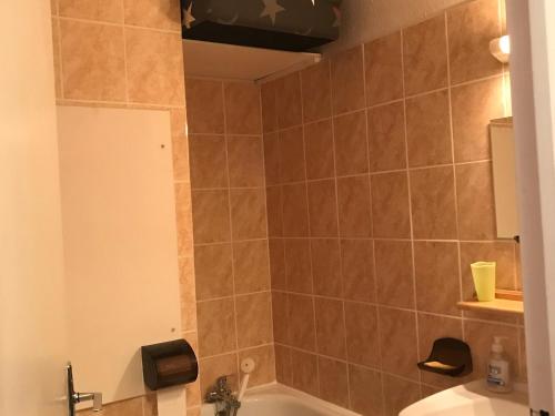 ein Badezimmer mit Dusche, Toilette und Waschbecken in der Unterkunft Studio cosy sur les pistes, proche télécabines - FR-1-814-108 in Besse-et-Saint-Anastaise
