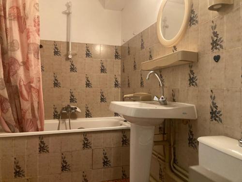 ein Badezimmer mit Waschbecken und Badewanne in der Unterkunft Studio cosy 4 pers au cœur de Super Besse - FR-1-814-118 in Besse-et-Saint-Anastaise