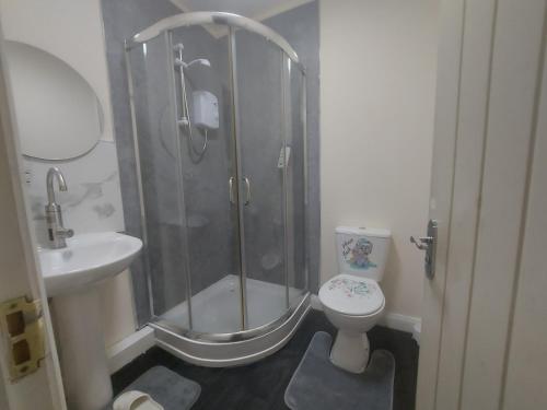 バーミンガムにあるPrivate 1 Bed Flat Near The Aston Villa Parkのシャワー、トイレ、洗面台を備えたバスルーム