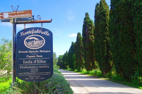 a sign on the side of a road with trees at Agriturismo Montefabbrello in Magazzini