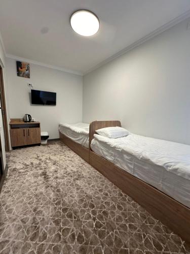 a bedroom with a bed and a flat screen tv at Asman in Naryn
