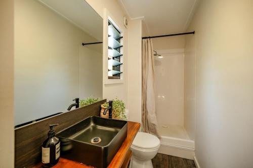 a bathroom with a sink and a toilet at Off-Grid Eco Cabin in Bellingen
