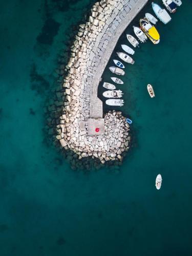 an aerial view of a marina with boats in the water at PR Apartment Fazana in Fažana