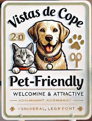 a sign with a dog and a cat on it at House with private pool in Aguilas, sea & pool view in Águilas
