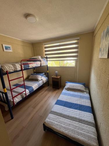 two bunk beds in a room with a window at Elqui Antu in Vicuña