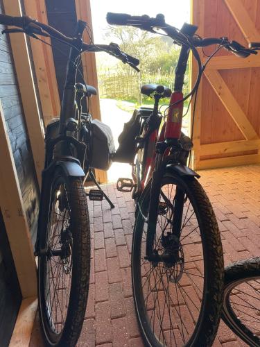 a pair of bikes parked in a garage at B&B De Pastorie bij Dokkum in Reitsum