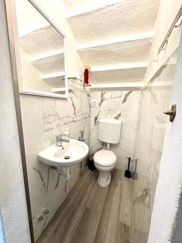 a bathroom with a toilet and a sink and a mirror at Accommodation near the airport in Florence