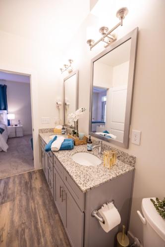 a bathroom with a sink and a mirror at Allstar Luxury Home LLC in Durham
