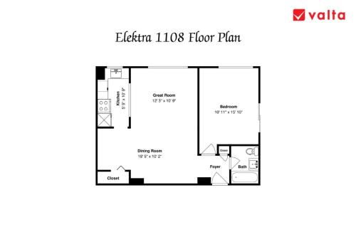 a floor plan at Vibrant Downtown, King Bed, Work Desk & Kitchen in Seattle
