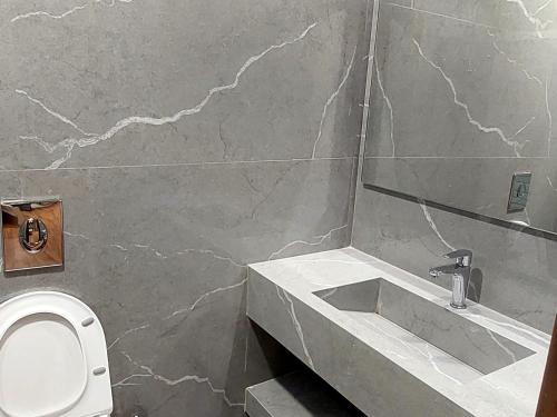 a bathroom with a sink and a toilet at alamari gardens in Irbid
