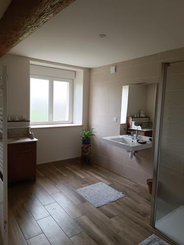 une salle de bain avec un lavabo et un miroir dans l'établissement Domaine Puy Saint Jammes, à Castres