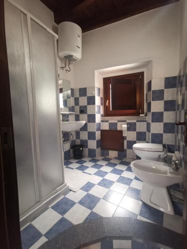 a bathroom with a toilet and a sink at La taverna del gufo bed & breakfast in Sarule