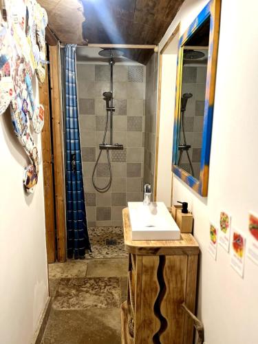 une salle de bain avec un lavabo et une douche dans l'établissement Cabawai, à Mauguio