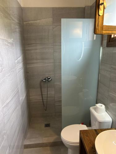 un bagno con doccia e WC di Helens Traditional Retreat a Tigaki