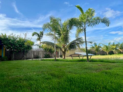 a park with a picnic table and palm trees at The Jungle, Village & Beach in Guriú