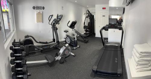a gym with treadmills and exercise bikes in a room at Skylark Shores Resort in Lakeport