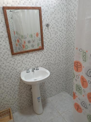 ネコチェアにあるDepartamento Necochea para 4の洗面台と鏡のあるバスルーム
