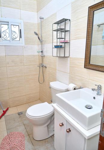 a bathroom with a toilet and a sink at Levels Guest Home in Yaoundé