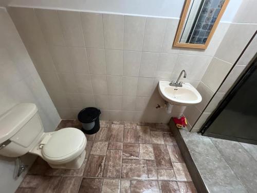 a bathroom with a toilet and a sink at El Rincón de Tita Teleférico in Orizaba