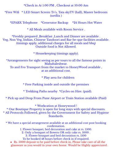 a screenshot of a page of a document at Honeywood Holiday Homes in Mahabaleshwar
