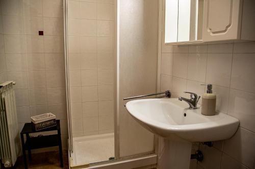 a bathroom with a sink and a shower at Agriturismo Le Chiocciolaie Appartamento 1 - Appartamento 3 in Podere Cernaia