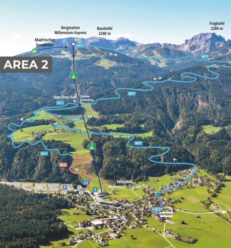 a map of a park with a river and mountains at Apartment Hotel Schneerose in Sonnenalpe Nassfeld