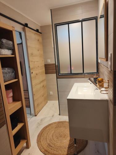 une salle de bain avec un lavabo et une fenêtre dans l'établissement appartement T2 cosy Vias, à Vias