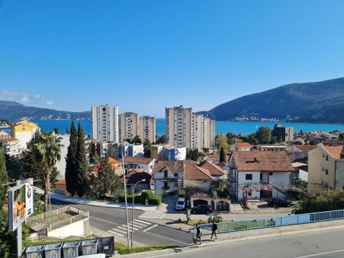 una vista di una città con edifici e acqua di NataLena a Igalo