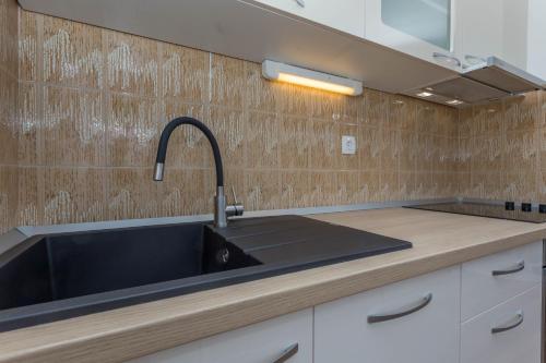 a kitchen with a sink and a counter top at Apartments Marija Bibić in Hvar