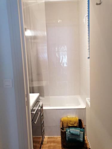 une salle de bain avec une baignoire et un lavabo et une baignoire dans l'établissement STUDIO Rénové 26 m2 Centre Historique, à Rodez