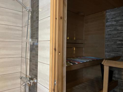 罗瓦涅米Vikajärvi Lake View Experience Igloos的浴室设有带长凳的步入式淋浴间