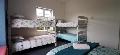 a room with two bunk beds and a window at Hermanus Backpackers & Budget Accommodation in Hermanus