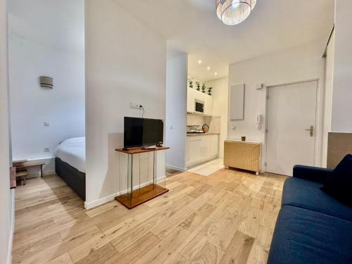 un salon avec un canapé et une télévision dans l'établissement Charming Studio in the Heart of Nice, à Nice