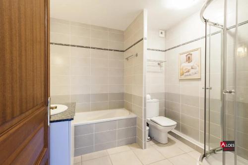 une salle de bain avec toilettes, lavabo et douche dans l'établissement Happy Marina, à Aigues-Mortes