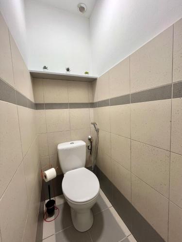 a bathroom with a white toilet in a room at Duplex rénové à 15 min de Lyon in Saint-Fons