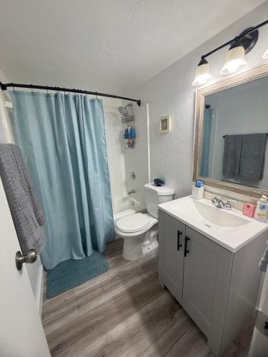 a bathroom with a sink and a toilet and a shower at Marazul in Cape Coral