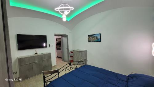 a bedroom with a bed and a flat screen tv at Ammiria in Cetara