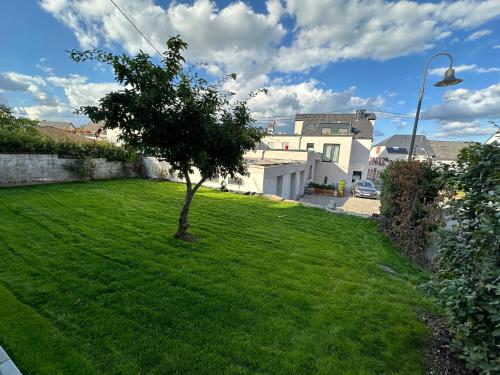 a tree in a yard with a green lawn at Neue Fewo Mosel-Glück - Urlaub im Wein- und Ferienort Bekond - Direkte Autobahnanbindung nach Trier & Luxembourg in Bekond