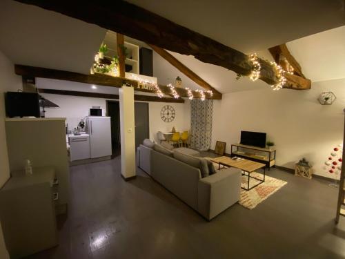 un salon avec un canapé et une table dans l'établissement Appartement cœur historique, à Albi