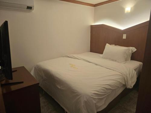 a bedroom with a bed and a flat screen tv at Yeoksam Molta 2 in Seoul