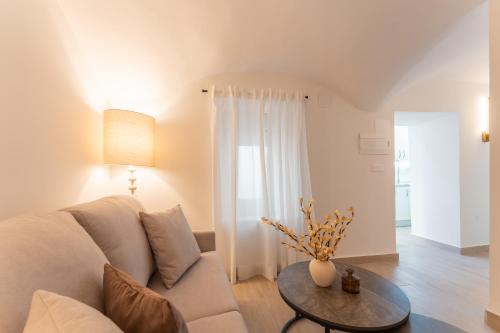 a living room with a couch and a table at Apartamentos Turísticos Zibá in Merida
