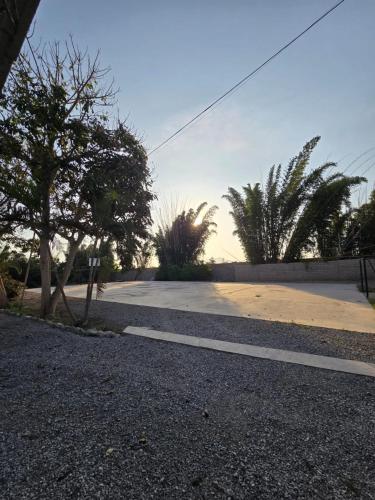 an empty street with trees on the side of a road at Los Angeles Hotel in Huaral