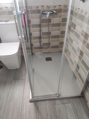 a shower stall in a bathroom with a toilet at Vivienda Rural Casa Ana in Prado del Rey