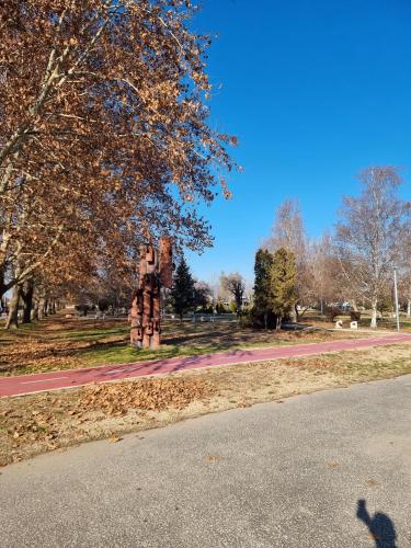 a park with a statue in the middle of a road at Luxury Apartment in Strumica
