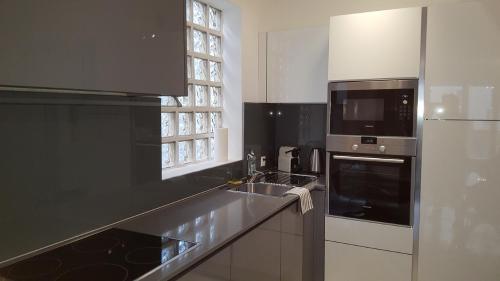 a kitchen with a sink and a stove top oven at Grenade in Geneva